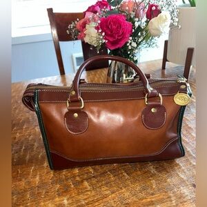 Vintage Brahmin Stachel Handbag Leather Classic brown and green